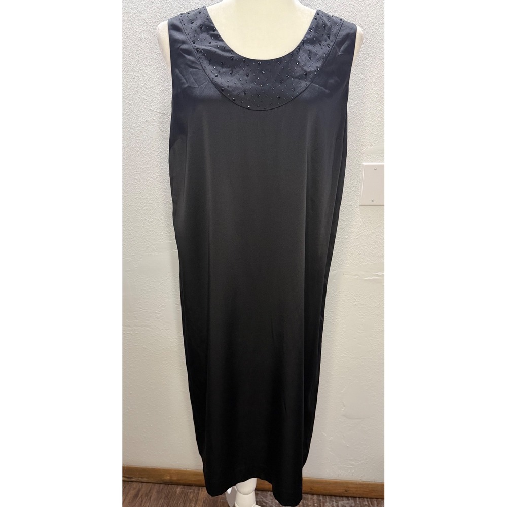 St. John Collection Black Silk Blend Studded Scoop Neck Shift Dress Size 8
